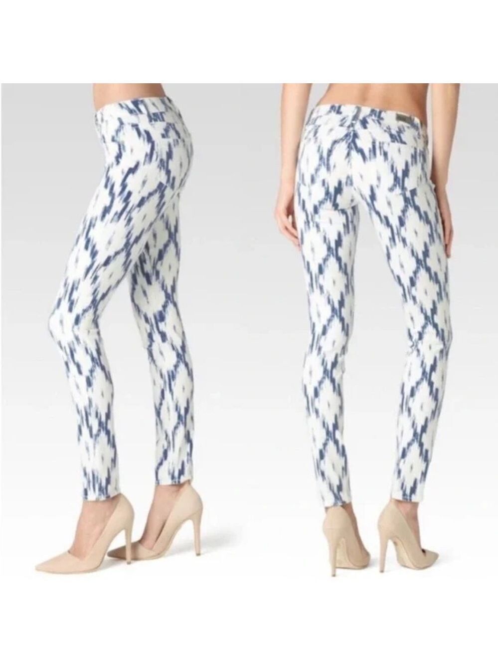 Paige Verdugo Ultra Skinny Jeans Blue Ikat Pattern White Alexandria Print Sz 27